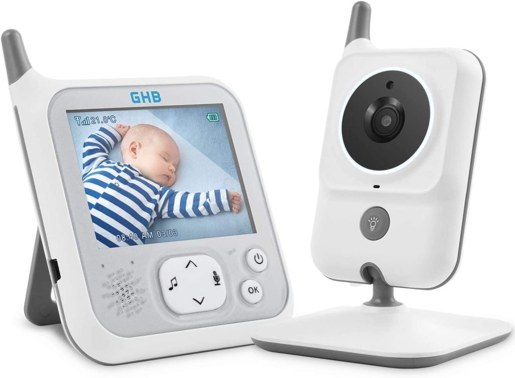 Babyphone vidéo Moniteur Bébé sans Fil avec Rotation 360°, Zoom Panoramique  à Di